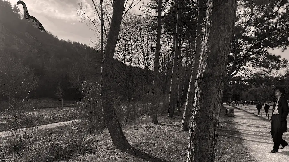 Photomontage dinosaure et homme